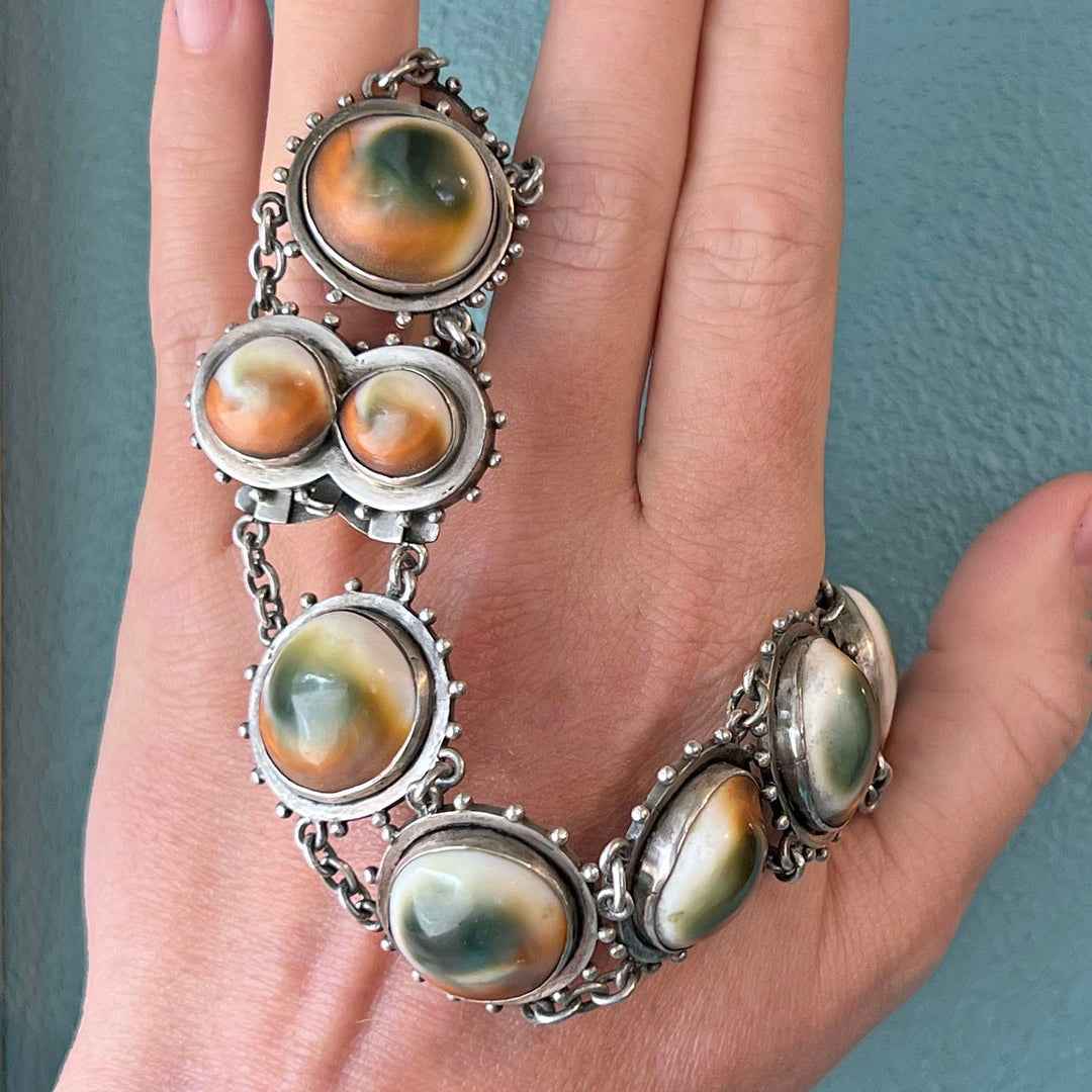 Arts and Crafts Era Silver Operculum Collar Necklace