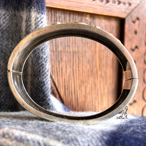 Antique French Silver Gold Floral Bangle, Engraved Masterpiece, c. 1890