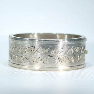Victorian Sterling Silver Engraved Thistles Bangle Cuff Bracelet Hallmarked 1893