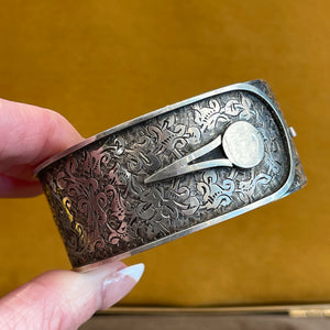 Victorian Sterling Silver Engraved Button Bangle