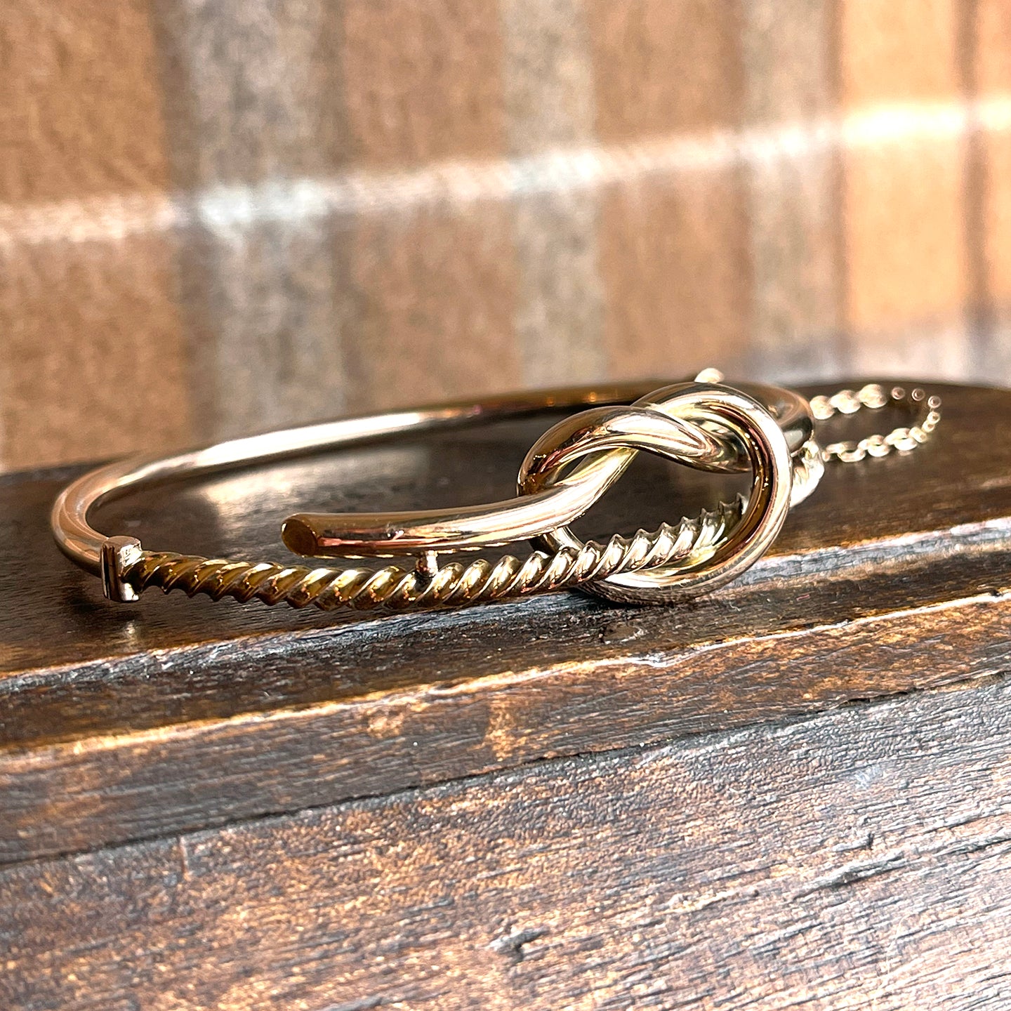 Antique English 9k Gold Love Knot Bangle Bracelet, Circa
