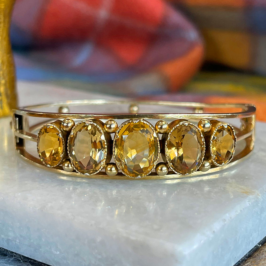 Victorian Silver Gilt Citrine Bangle, England c. 1890