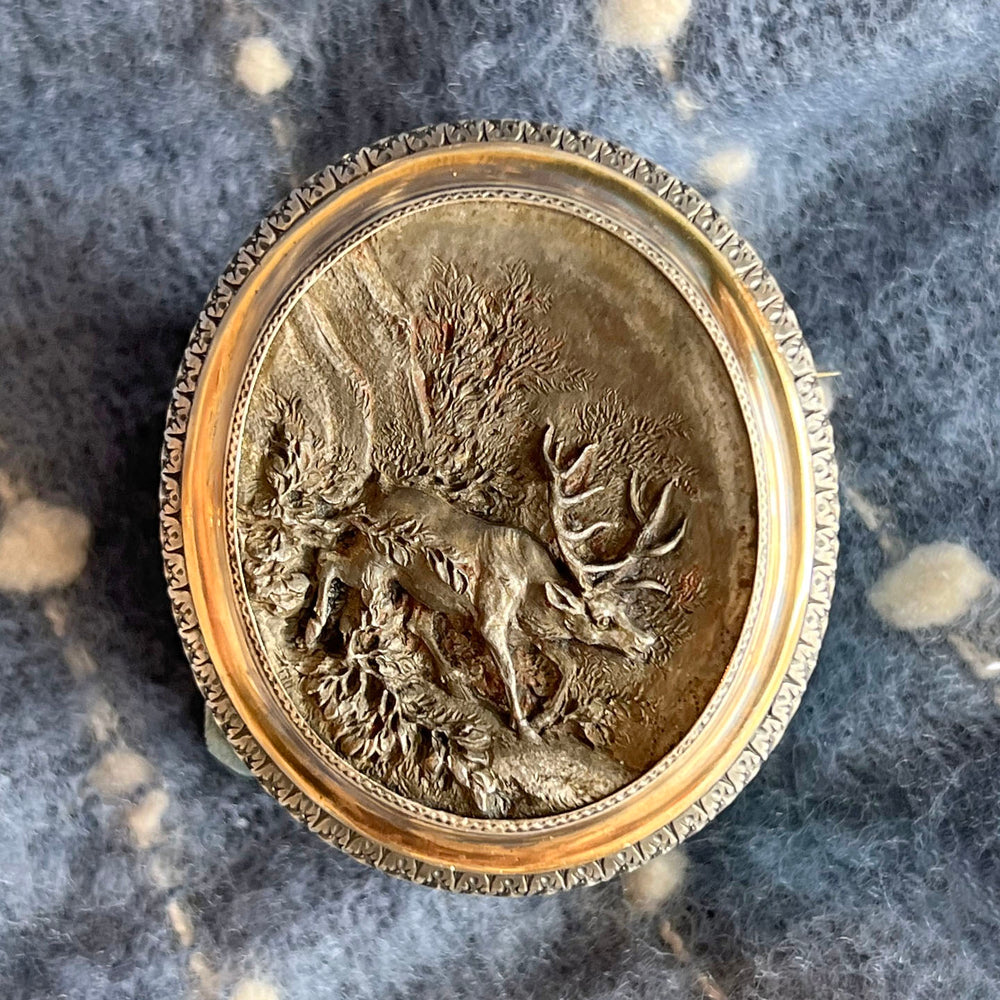 Antique Steel Brooch Elk in Wilderness c.1800