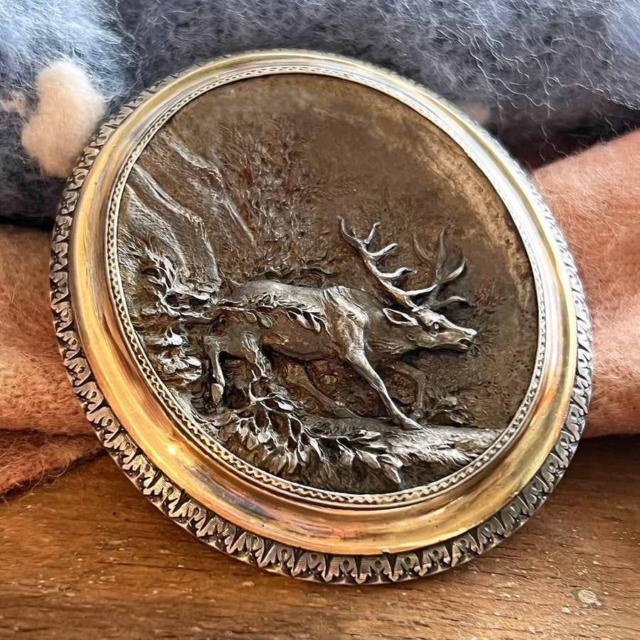 Antique Steel Brooch Elk in Wilderness c.1800