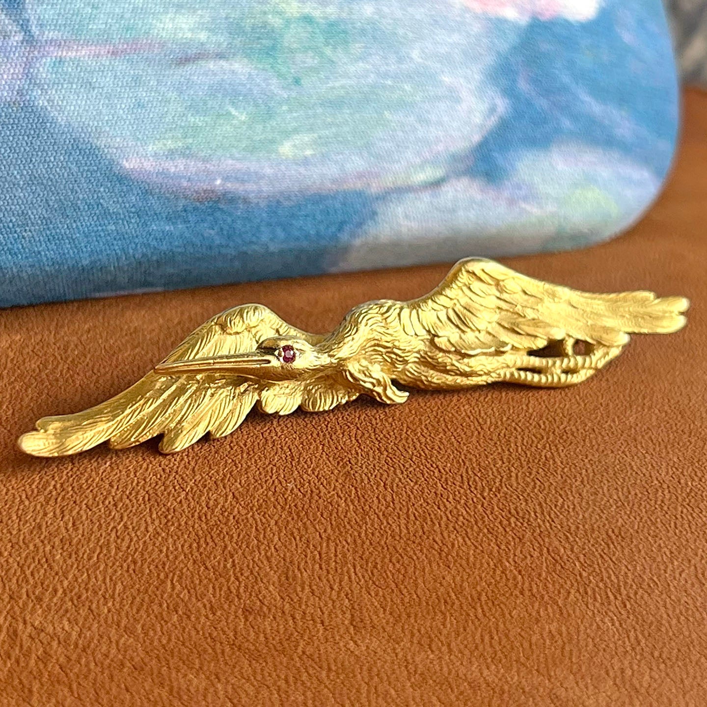 Antique French Bird Brooch Pendant 18kt Gold Ruby Eye