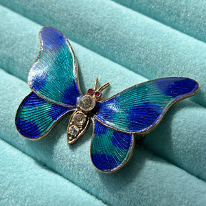Antique Enamel Butterfly Brooch Metal Paste