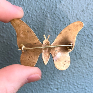 Antique Enamel Butterfly Brooch Metal Paste