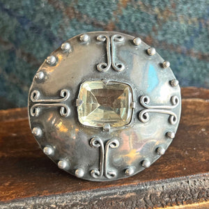 Antique Large Silver Citrine Celtic Brooch 'Catherine'