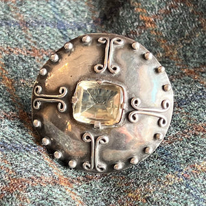 Antique Large Silver Citrine Celtic Brooch 'Catherine'