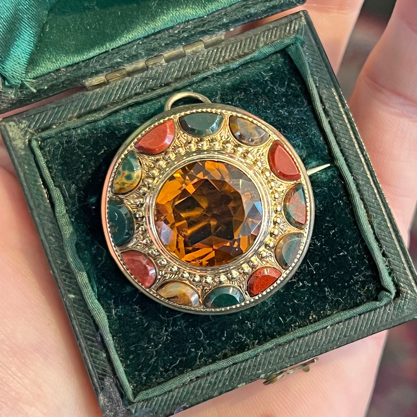 Antique Victorian Scottish Citrine Agate Brooch Pendant, c. 1870