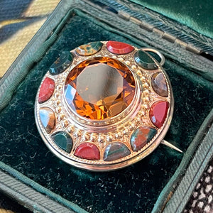 Antique Victorian Scottish Citrine Agate Brooch Pendant, c. 1870