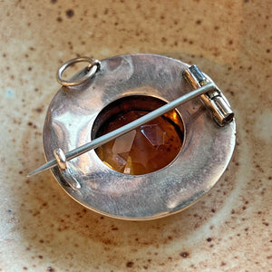 Antique Victorian Scottish Citrine Agate Brooch Pendant, c. 1870