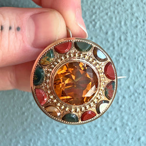 Antique Victorian Scottish Citrine Agate Brooch Pendant, c. 1870