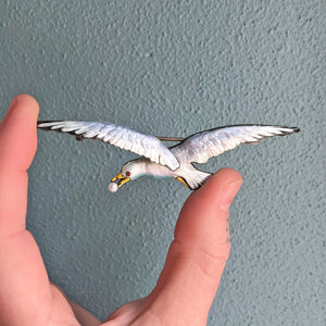 Antique Silver Enamel Brooch Seagull in Flight