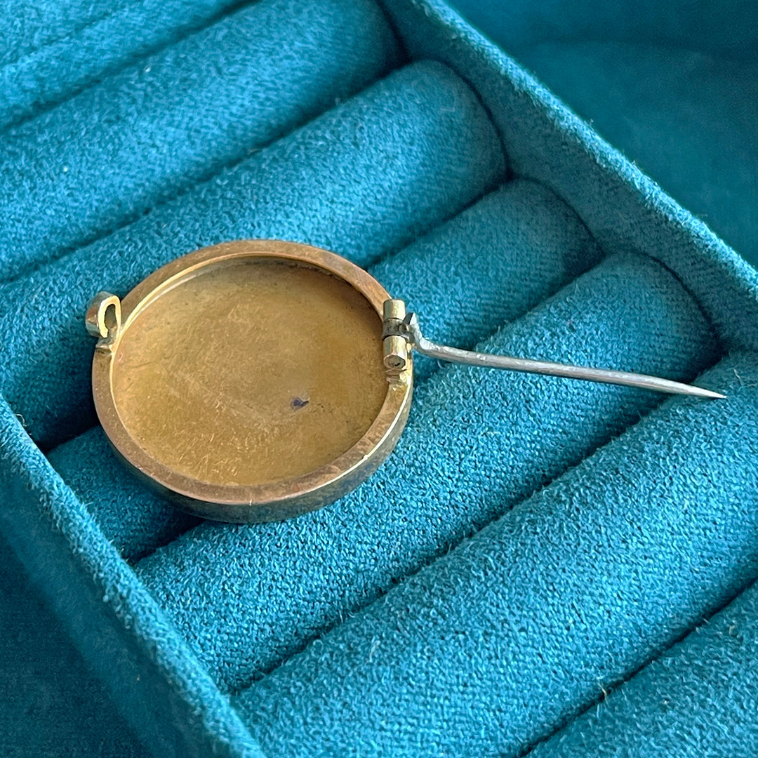 Antique French Limoges Enamel Warrior Woman Brooch in 18K Gold, Circa 1900