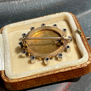Antique 18k Gold French Enamel Scene Brooch Masterwork Diamond Frame