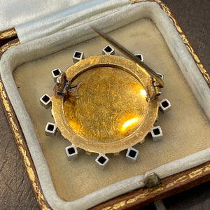 Antique 18k Gold French Enamel Scene Brooch Masterwork Diamond Frame