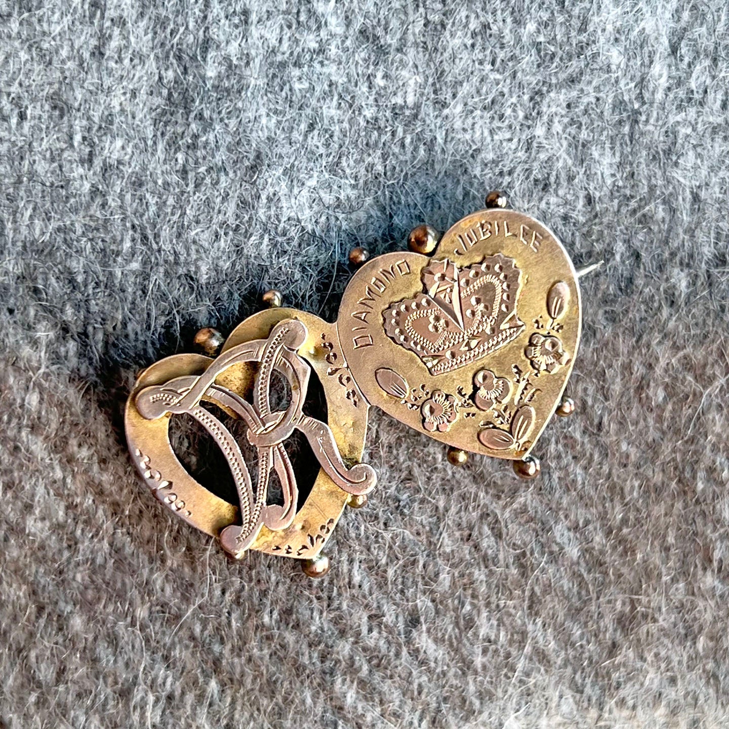 Antique Brooch Queen Victoria Diamond Jubilee 9k Gold Victorian