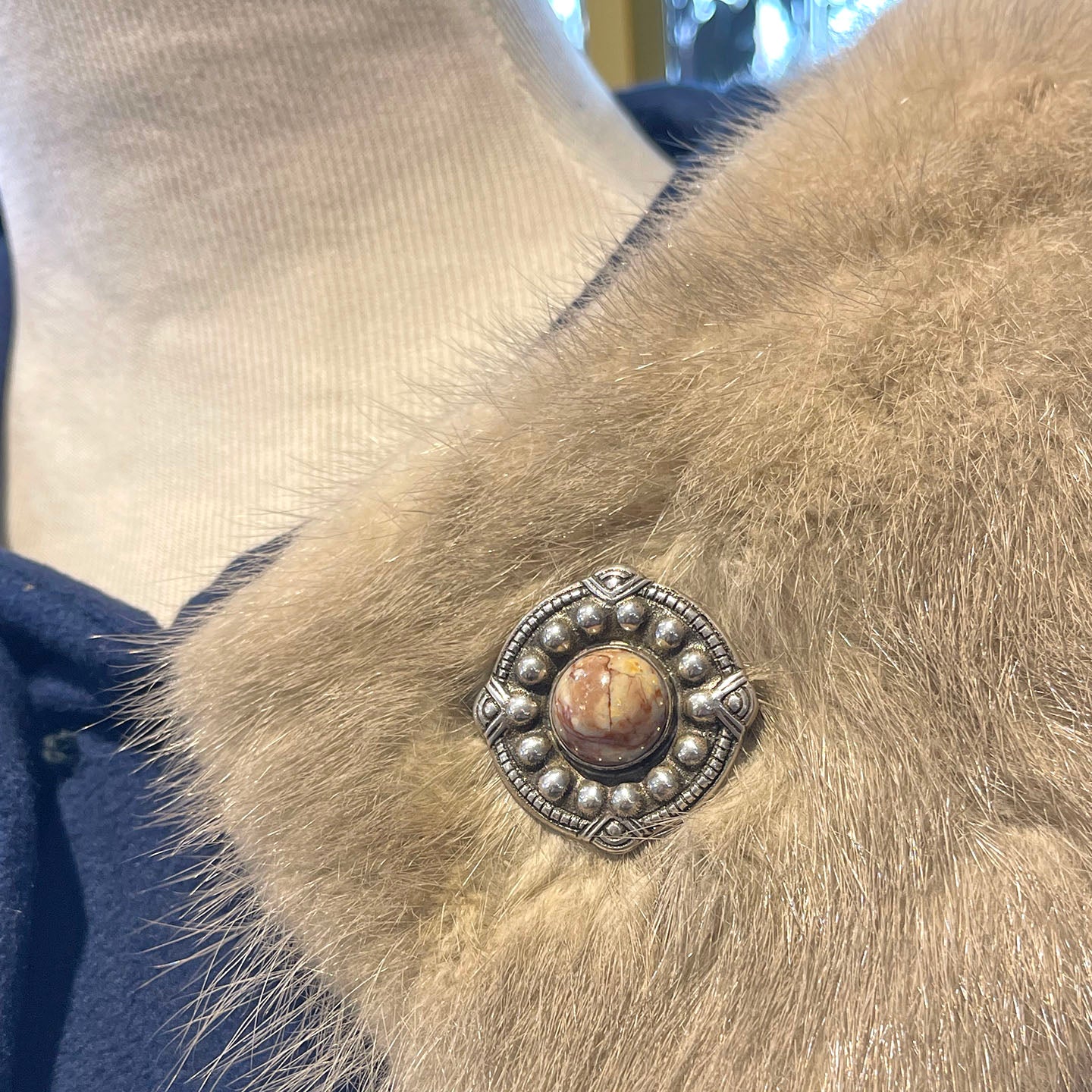 Norwegian Silver Agate Brooch by Henrik Moller, c. 1920