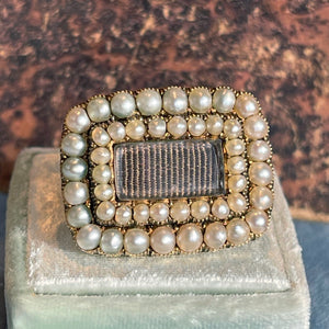 Georgian Pearl and Hair Brooch Pin 18k Gold