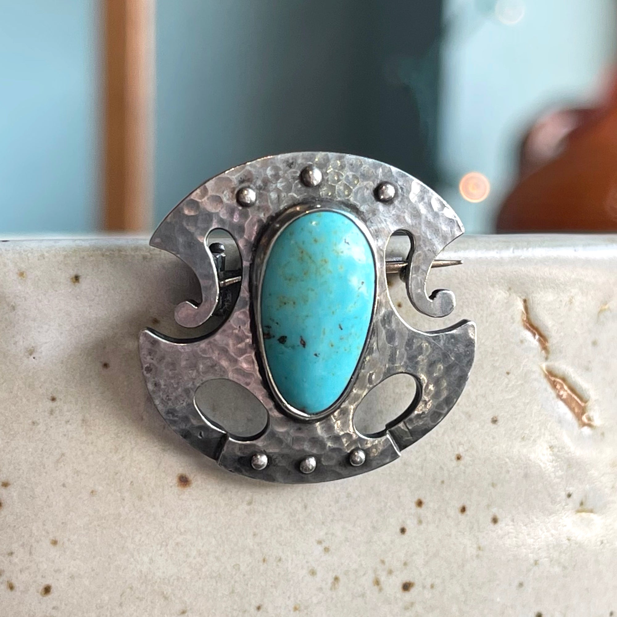 Arts and Crafts Era Murrle, Bennett and Co. Silver Turquoise Brooch