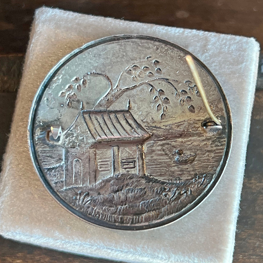 Antique Enamel Landscape Brooch Pin