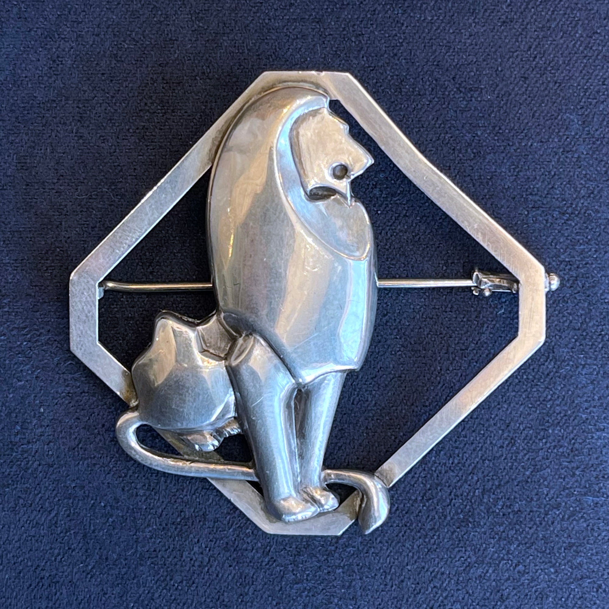 Art Deco Silver Lion Brooch Pin by Evald Neilson c. 1920