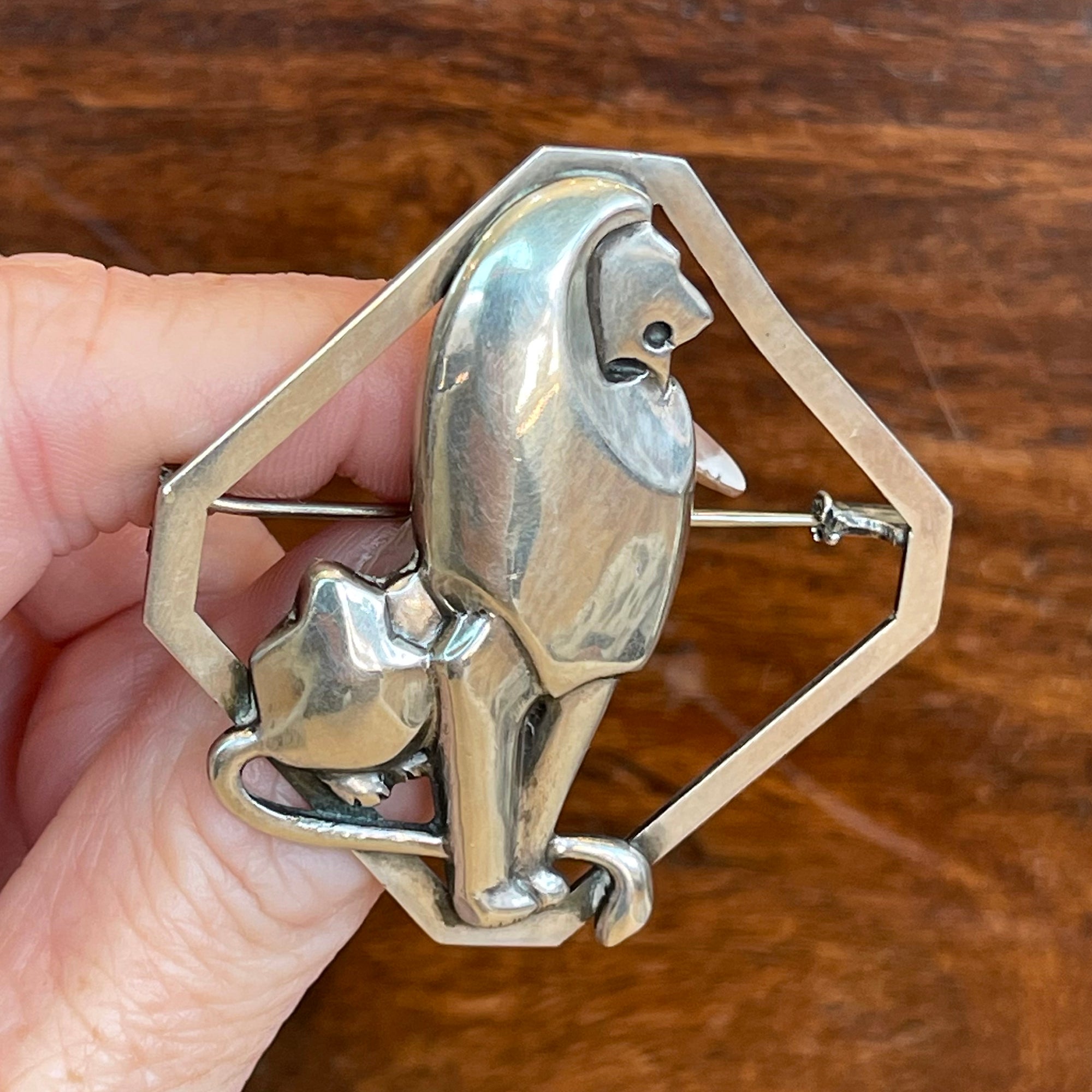 Art Deco Silver Lion Brooch Pin by Evald Neilson c. 1920