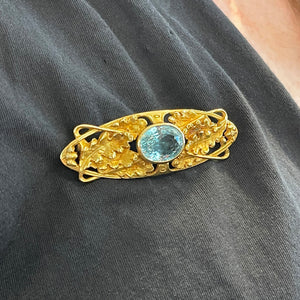 Antique French Art Nouveau Aquamarine and Gold Brooch
