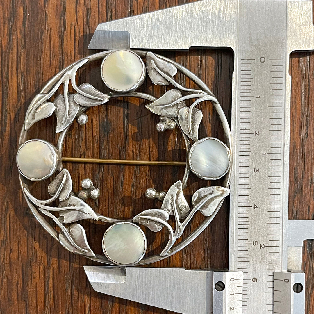 Large Silver Arts and Crafts Mother of Pearl Brooch