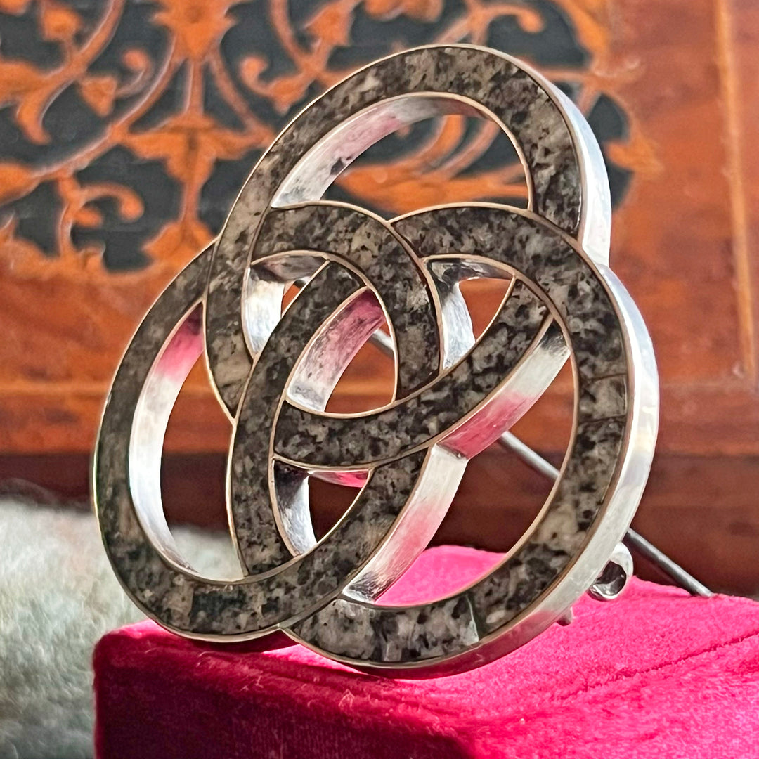 Antique Victorian Scottish Brooch Silver Granite by M. Rettie & Sons, Aberdeen, c.1870