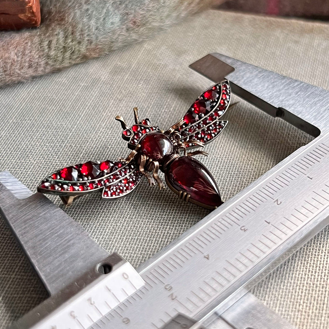Antique Victorian Brooch Garnet Winged Bee, c.1890