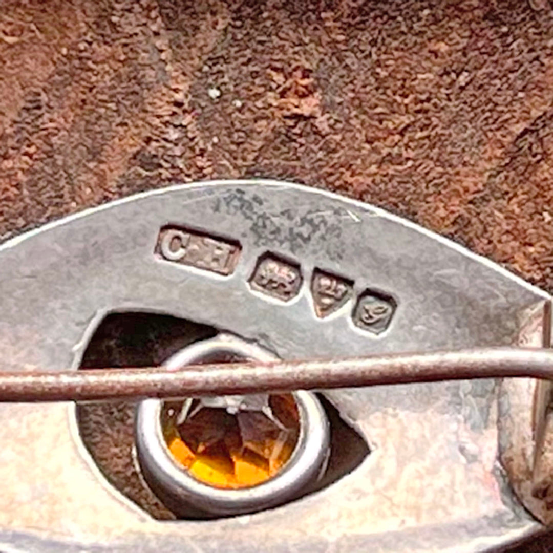 Edwardian Charles Horner Brooch Silver Hammered Citrine Chester 1907