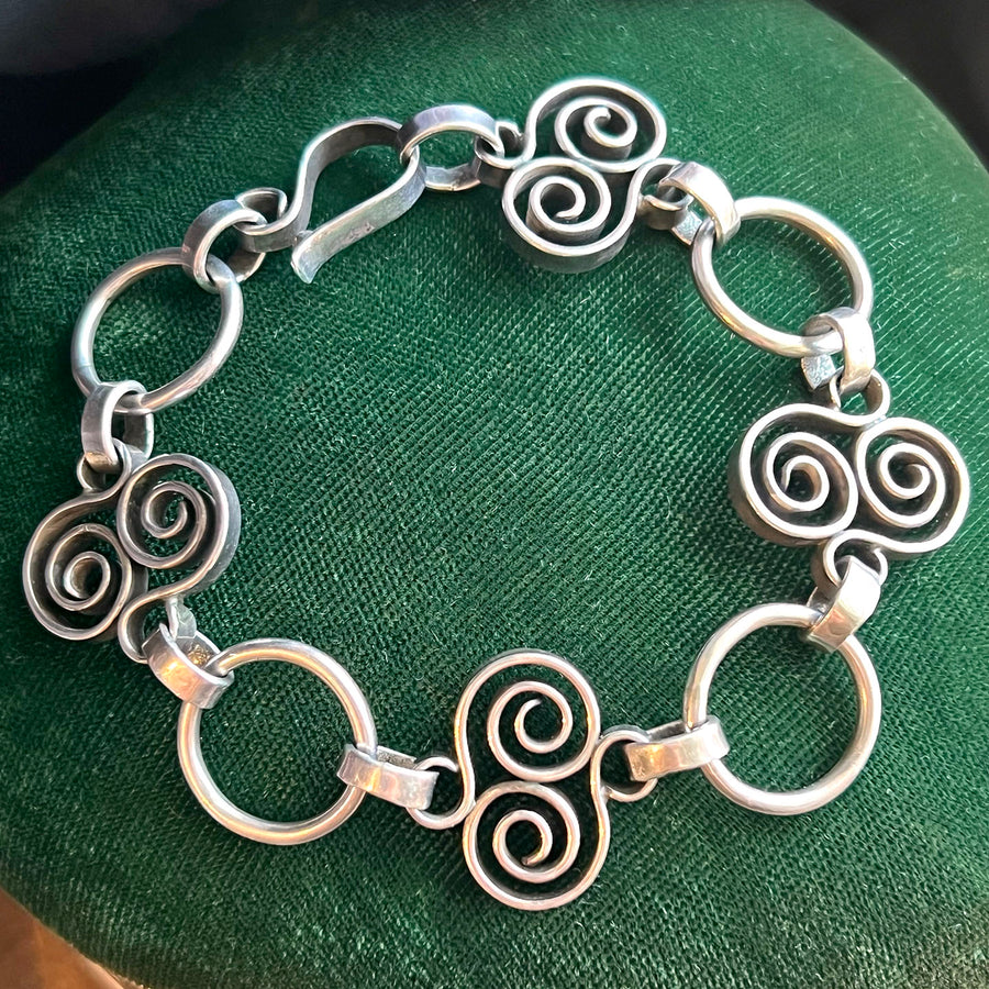 Vintage Mid-Century Modern Scandinavian Silver Spiral Link Bracelet, c. 1960