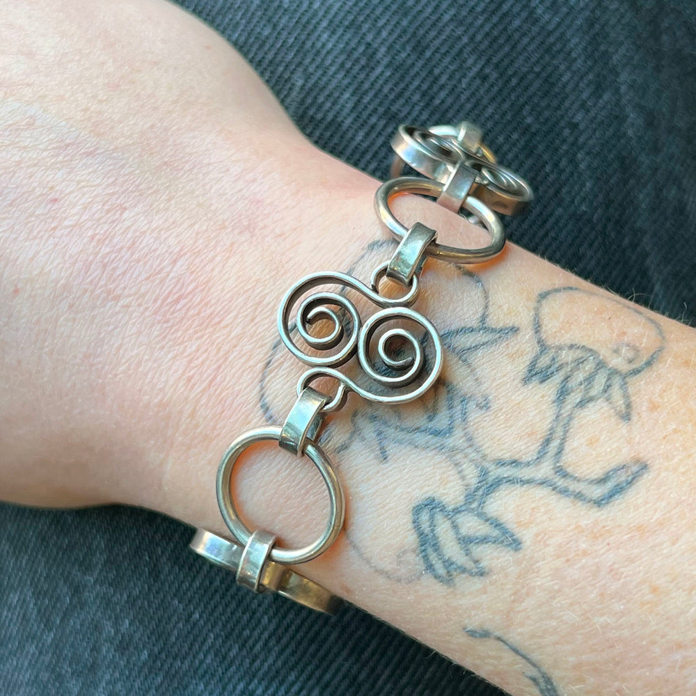 Vintage Mid-Century Modern Scandinavian Silver Spiral Link Bracelet, c. 1960