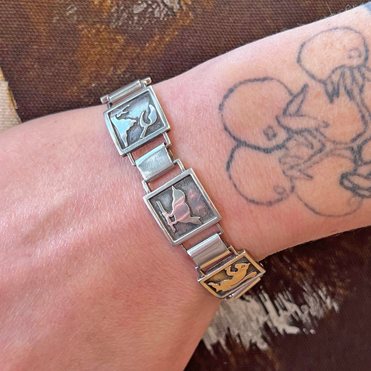 Vintage Swedish Silver Animal Link Bracelet Hermann Ole Jacobsen, c. 1950