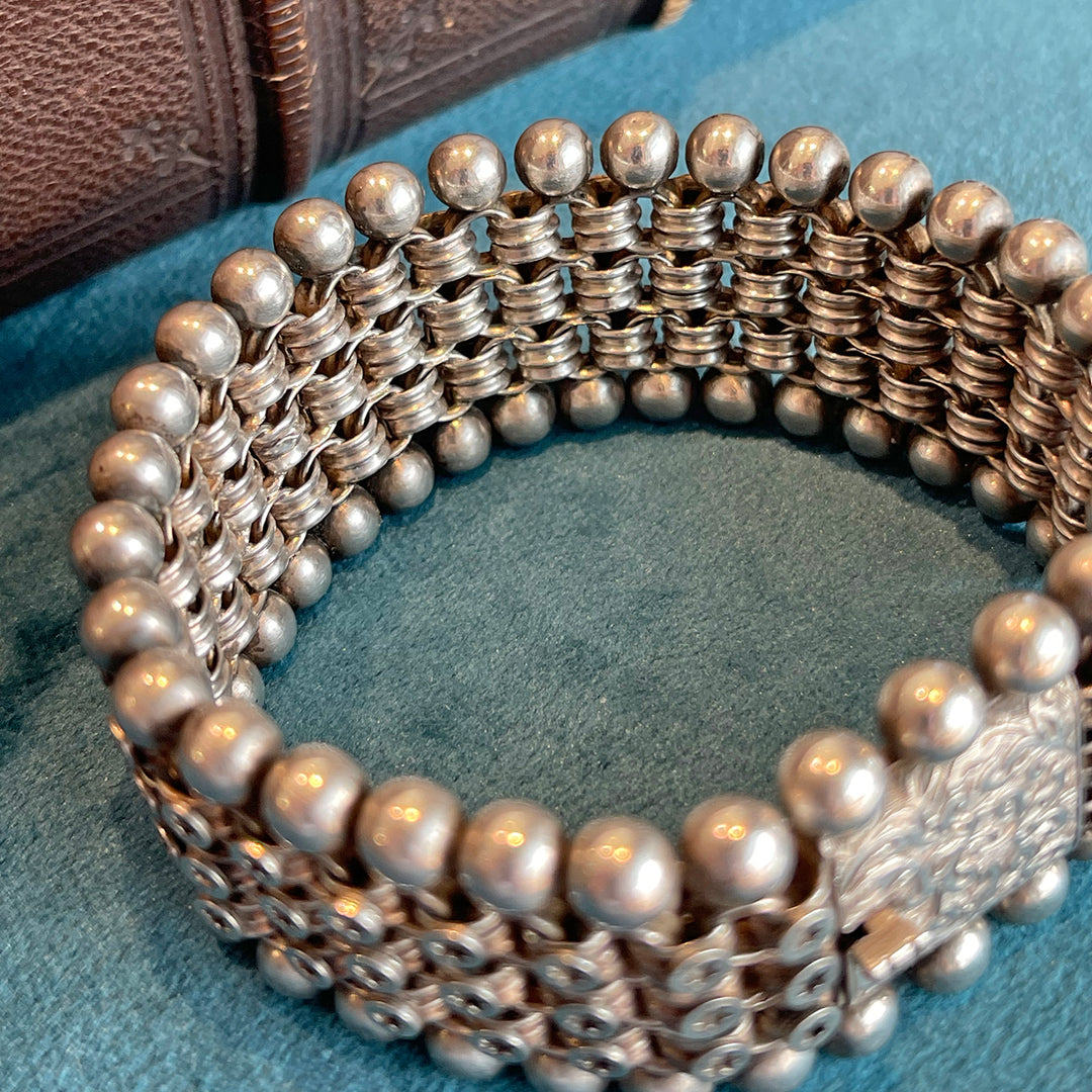 Chunky Antique Victorian Sterling Silver Bracelet 7.5"