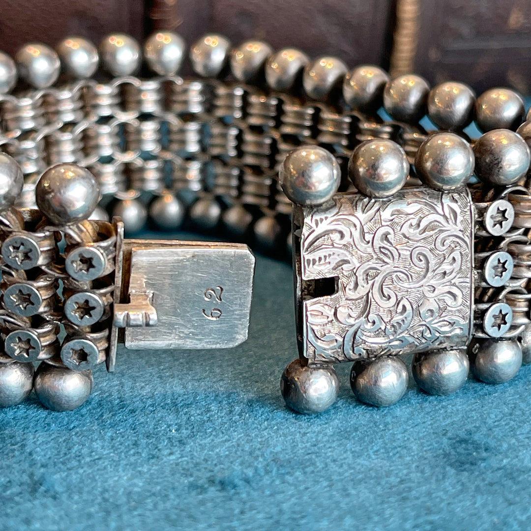 Chunky Antique Victorian Sterling Silver Bracelet 7.5"