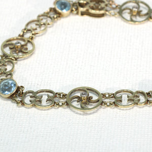 Antique Edwardian Aquamarine Diamond Bracelet 15k Gold English