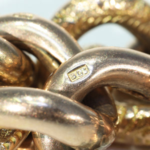 Victorian 9k Gold Curb Link Bracelet Heart Lock Large Chunky Links
