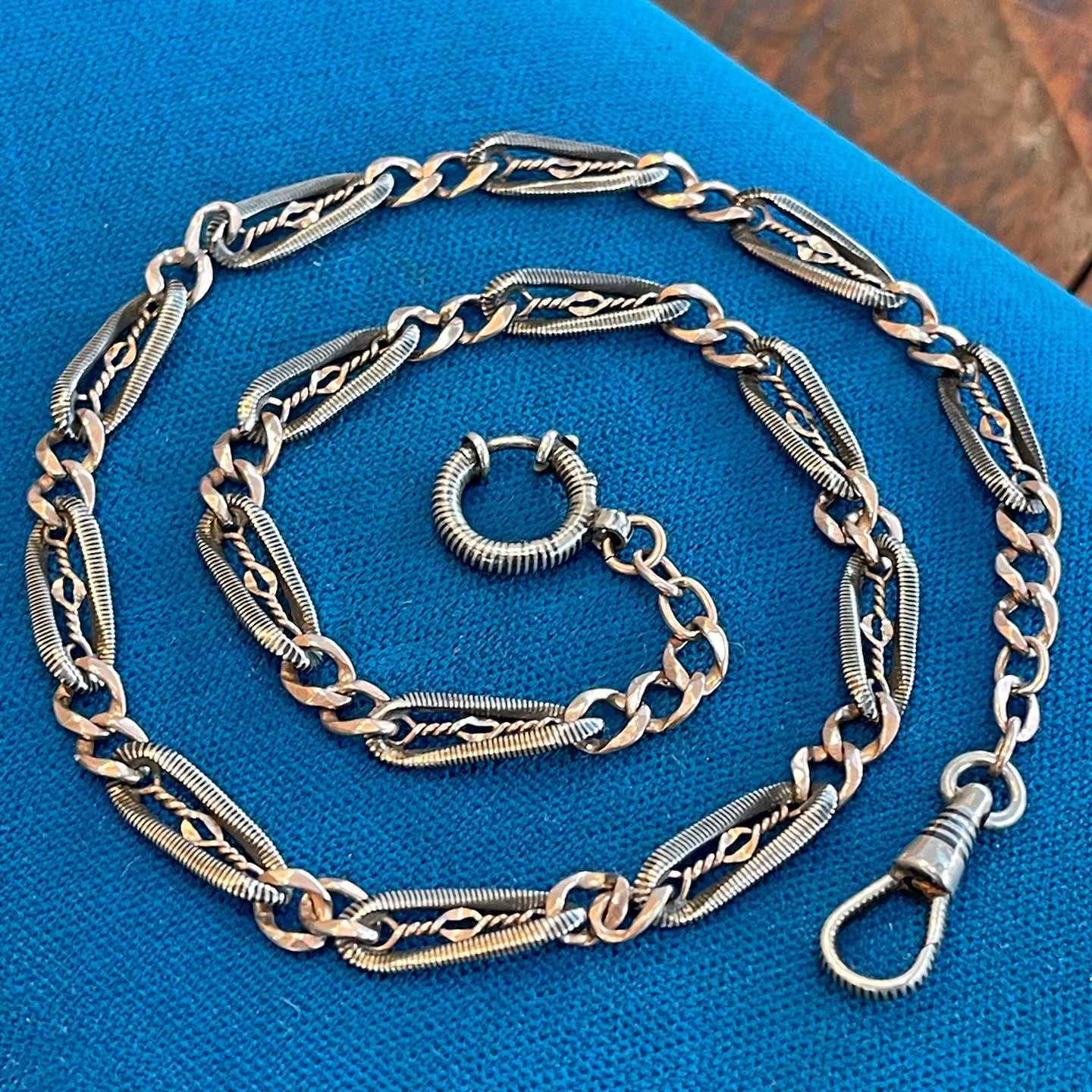 Victorian Niello Watch Chain Necklace 17"