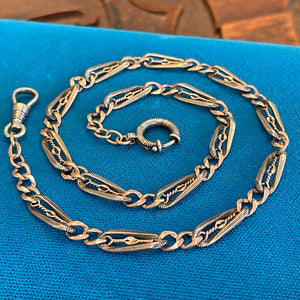 Victorian Niello Watch Chain Necklace 17"