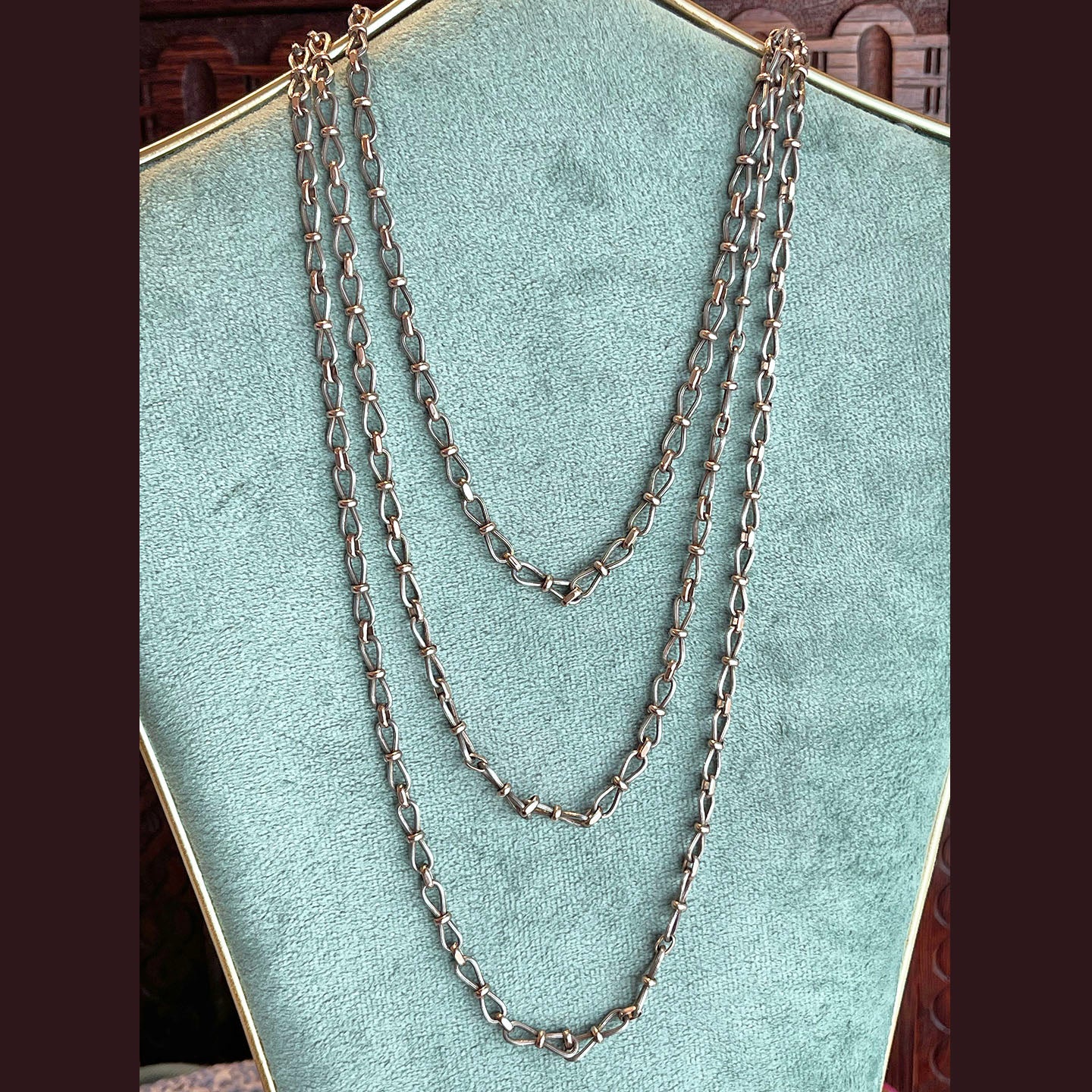Antique French Silver Gold Long Gaurd Chain Necklace