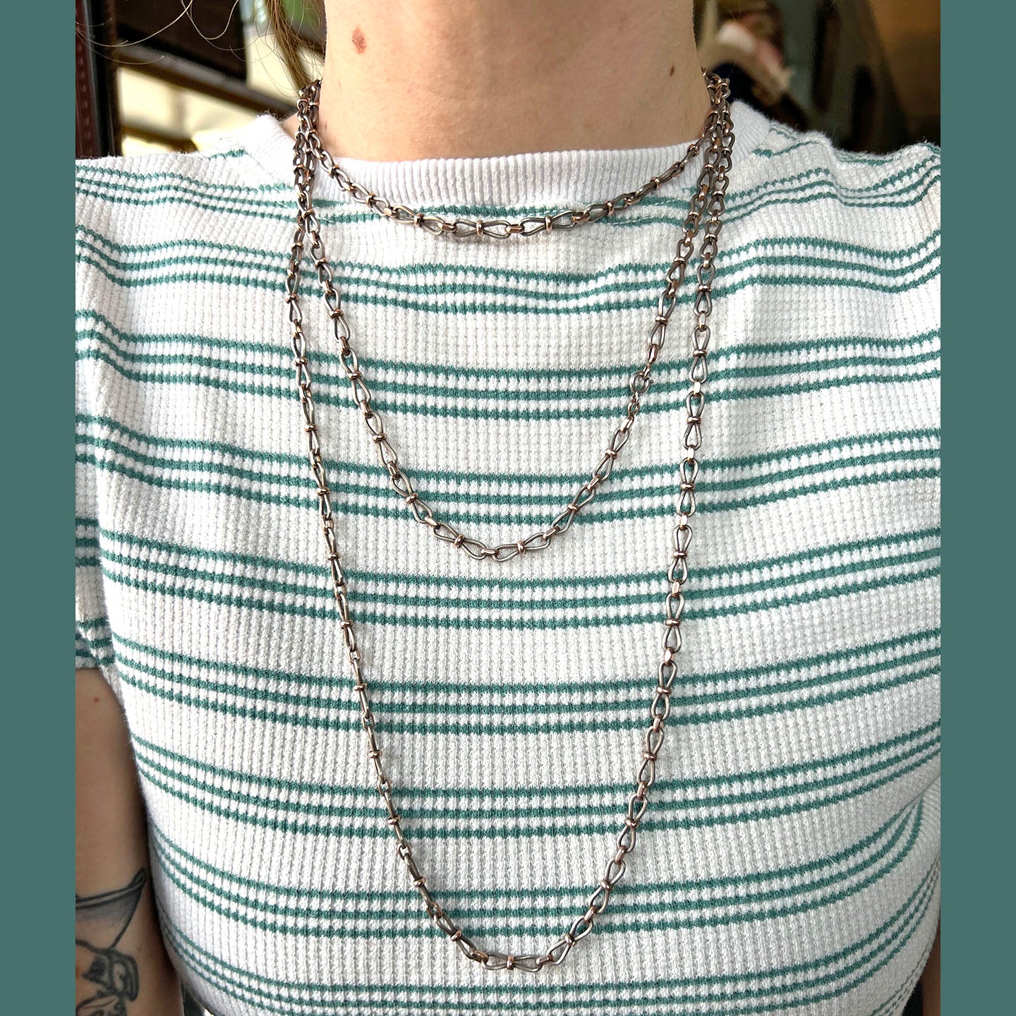 Antique French Silver Gold Long Gaurd Chain Necklace