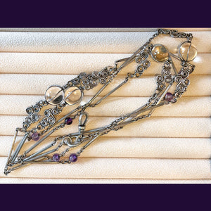Antique Arts and Crafts Silver Amethyst Pools of Light Chain Necklace