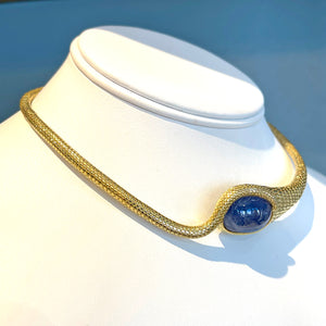Art Deco 18k Gold Sapphire Snake Collar Necklace Omega Ouroboros