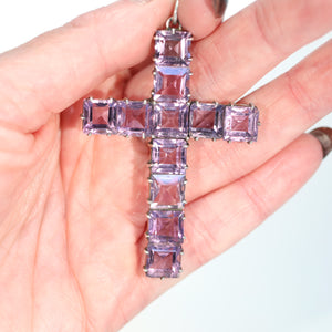 Antique Silver Faceted Amethyst Cross Pendant