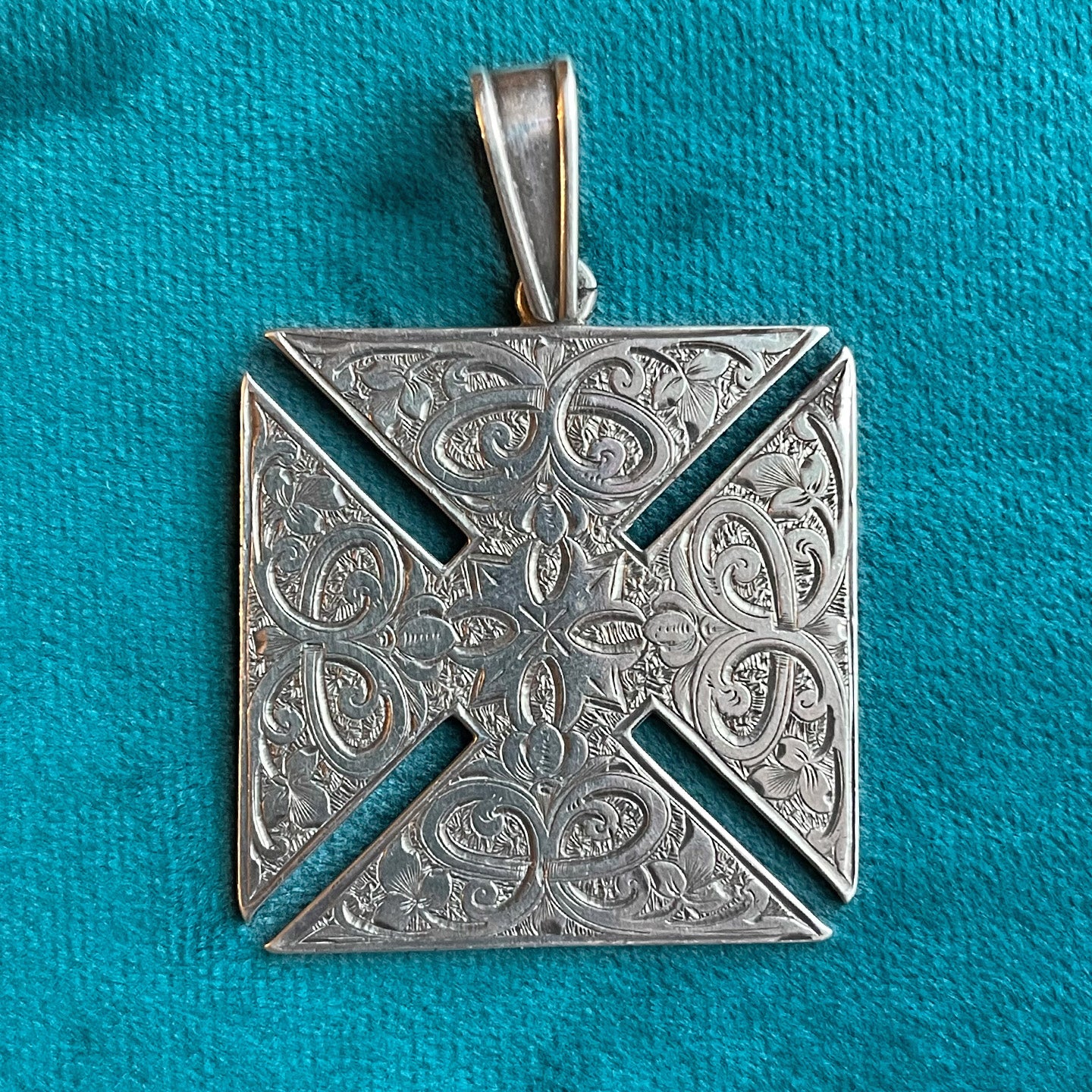 Victorian Engraved Square Cross Fob Pendant Dated 1874