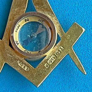 Antique Engraved Masonic Compass Pendant in 9k Gold Dtd. 1910