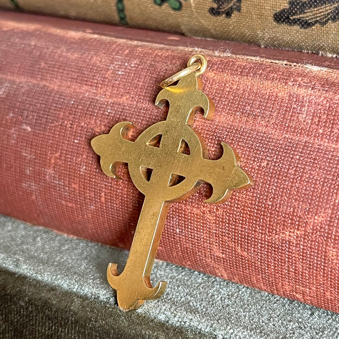 Victorian Celtic-Style Gold Cross Pendant, England, c. 1880